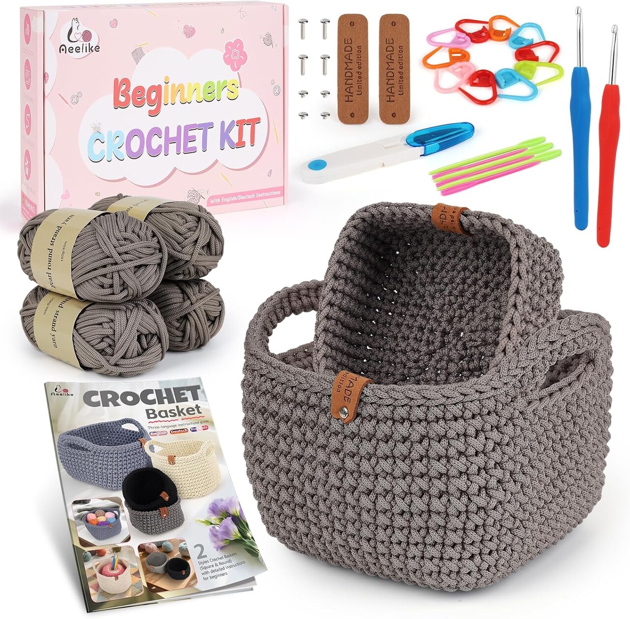 27PCS Crochet Basket Kit for Beginners Complete Knitting & Crocheting Set with Instructions